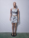 Snake Skin Print Sleeveless Mini Skirt 2 Piece Sets JH-261