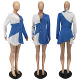Elegant Contrast Color Long Sleeve Buttons Mini Dress WSM-5258