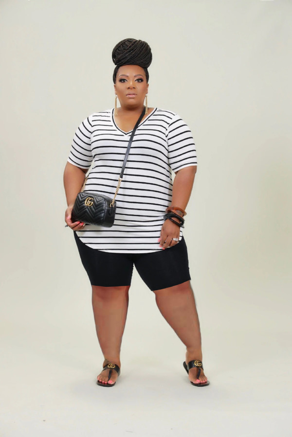 Plus Size Casual Striped Short Sleeve Suit WAF-77215