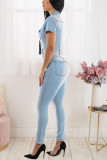 Plus Size Denim Zipper Skinny Jeans Jumpsuit LX-6056