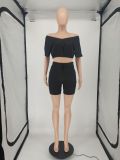 Solid V Neck Crop Top And Shorts 2 Piece Suits SMF-8103