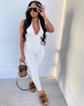 Sexy Ribbed V Neck Halter One-Piece Jumpsuit MIL-251