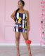 Gemetric Print High Waist Strap Sashes Romper YD-8512