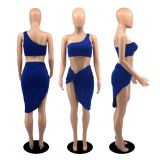 Sexy Solid One Shoulder Irregular Skirt 2 Piece Sets YIBF-6094