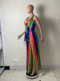 Plus Size Printed Sleeveless V Neck High Split Maxi Dress YFS-2042