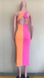 Contrast Color Ribbed Sleeveless Slim Midi Dress ORY-5198