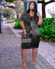 Plus Size Casual V Neck Pocket Midi Dress TK-6189