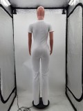 Solid Short Sleeve Pocket Jumpsuit HM-6527