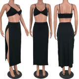 Sexy Solid Bra Top High Split Long Skirt 2 Piece Sets YH-5232