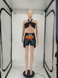 Sexy Halter Crop Top+Printed Shorts Two Piece Sets SMF-8104