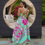Plus Size Printed Backless Strap Wide Leg Jumpsuit WPF-80188