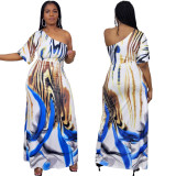 Fashion One-sleeve Print Long Dress YIDF-81332