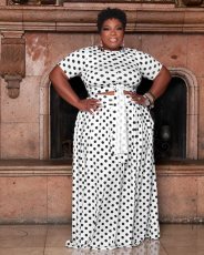 Plus Size Polka Dot Short Sleeve Long Skirt 2 Piece Suits WAF-77223