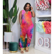 Fashion Tie-dye V-neck Sleeveless Jumpsuit WSM-5243 