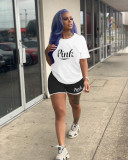 Plus Size Pink Letter Print Casual Sports 2 Piece Suits LUO-3199