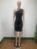 Solid Color Casual Drawstring Slim Dress DAI-8362