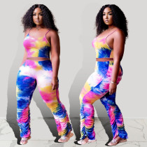 Tie-dye Camisole And Ruched Trousers Two Piece Sets  MODF-141