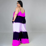 Plus Size Contrast Color Sleeveless Strap Loose Maxi Dress BMF-PP070