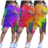 Plus Size Tie Dye Split Loose Top And Shorts 2 Piece Sets CYAO-00020