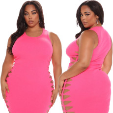Plus Size Solid Sleveless Hollow Out Midi Dress CQ-CQ131