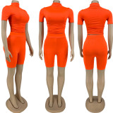 Solid Short Sleeve Tight Two Piece Sets FNN-8622
