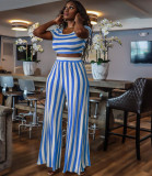 Plus Size Round Neck Striped Short Sleeve Pants Two Piece Sets MXDF-6030