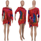 Plus Size Tie Dye Split Loose Top And Shorts 2 Piece Sets CYAO-00020