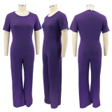 Plus Size Solid Short Sleeve Casual Jumpsuit BMF-PP069