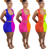 Contrast Color Sleeveless Mini Skirt 2 Piece Sets ANNF-6090