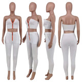 Fashion Zipper Wrapped Chest And Pants Two Piece Sets MXDF-6020