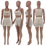 Solid Color Casual Vest Shorts Two Piece Sets MXDF-6024