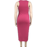 Plus Size Solid Sleveless Hollow Out Midi Dress CQ-CQ131