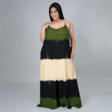 Plus Size Contrast Color Sleeveless Strap Loose Maxi Dress BMF-PP070