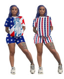 Flag Print Casual Two Piece Shorts Set BYMF-60037