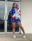 Flag Print Casual Two Piece Shorts Set BYMF-60037