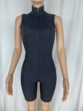 Plus Size Solid Sleeveless Zipper Tight Romper CL-6115