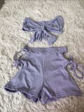 Solid Wrap Chest Hollow Two Piece Shorts Set ZNF-9095