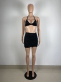 Sexy Bra Top Ruched Mini Skirt Two Piece Sets LSL-6453