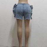 Plus Size Denim Ripped Hole Ruffled Jeans Shorts HSF-2562