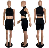 Sexy Sleeveless Zipper Two Piece Shorts Set LSL-6455