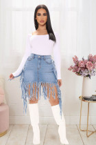 Plus Size Denim Tassel Bodycon Skirt LX-3501
