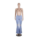 Denim Ripped Hole Flared Jeans Pants MA-Y159