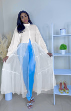 Plus Size Mesh Pachwork Long Sleeve Maxi Dress QYF-5072