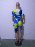 Tie Dye Print Short Sleeve Tassel Shorts 2 Piece Sets JH-265