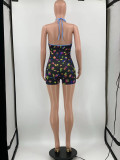 Sexy Printed Halter Backless Romper OY-6298