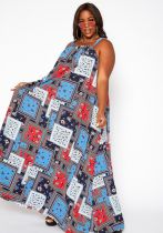 Plus Size Printed Sleeveless Loose Maxi Dress YBSF-86723