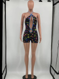 Sexy Printed Halter Backless Romper OY-6298