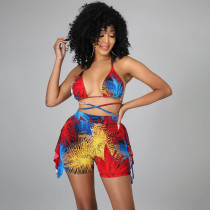 Sexy Printed Strappy Two Piece Shorts Set NKEF-06023