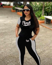 Pink Letter Print T Shirt And Pants 2 Piece Sets YMT-6215