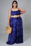 Plus Size Printed Strap Wide Leg Jumpsuit Without Belt NNWF-7229